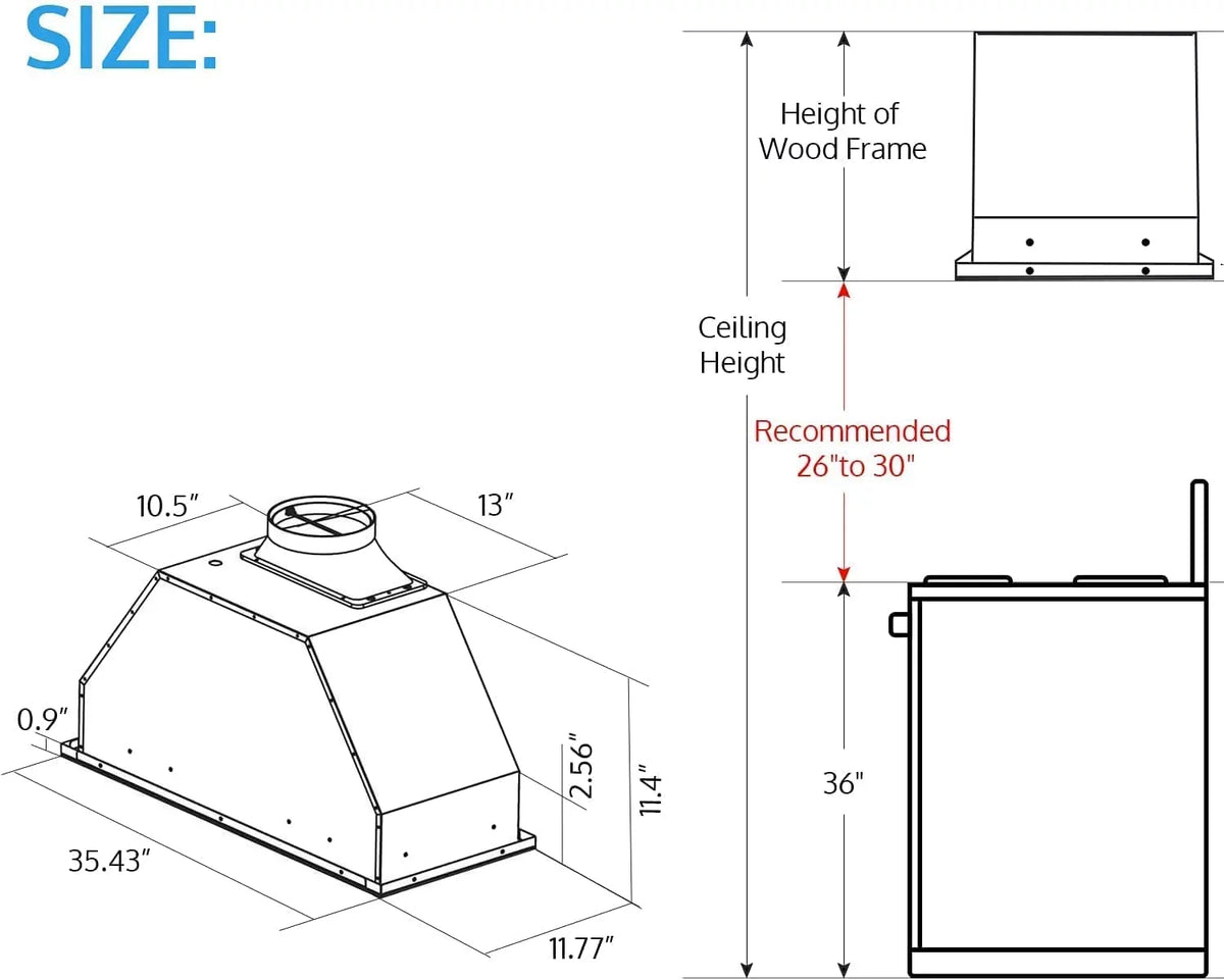 36 inch 900 CFM Stainless Steel Insert Range Hood N94657