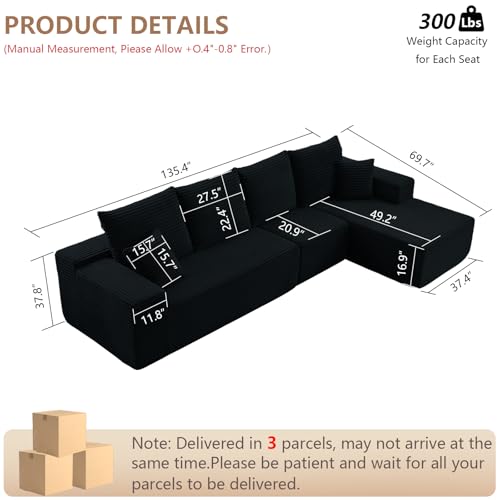 107" Modular Corduroy Sectional Sofa with Chaise P7923