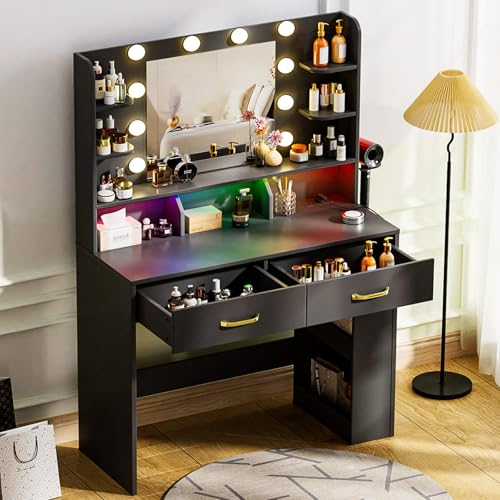 White Vanity Desk with Lighted Mirror and Power Outlet Z42768